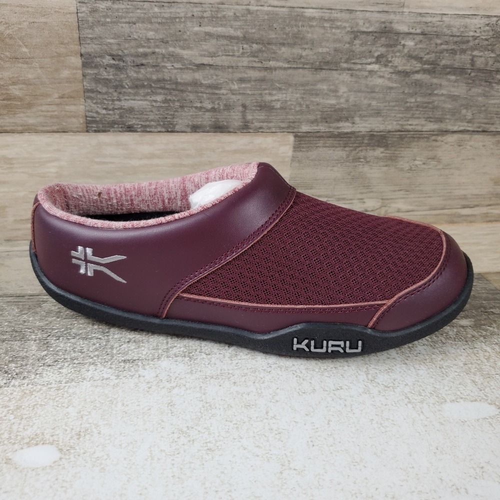 Kuru Draft Womens Mules Sz 6.5 Plum Burgundy Mesh Comfort Arch Support Slip On